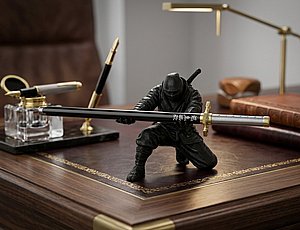 עט בצורת חרב סמוראית עם הקדשה ומחזיק עטים NINJA עט בצורת חרב סמוראית עם הקדשה ומחזיק עטים NINJA