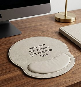 משטח לעכבר ארגונומי עשוי עור סיננטי עם חריטה בלייזר משטח לעכבר ארגונומי עשוי עור סיננטי עם חריטה בלייזר