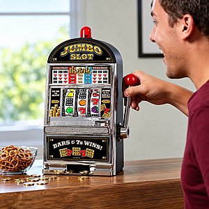 מכונת מזל Slot Machine ענקית בגובה 38 ס״מ עם אורות, צלילים וקופת מטבעות – משחק קזינו ביתי מכונת מזל Slot Machine ענקית בגובה 38 ס״מ עם אורות, צלילים וקופת מטבעות – משחק קזינו ביתי
